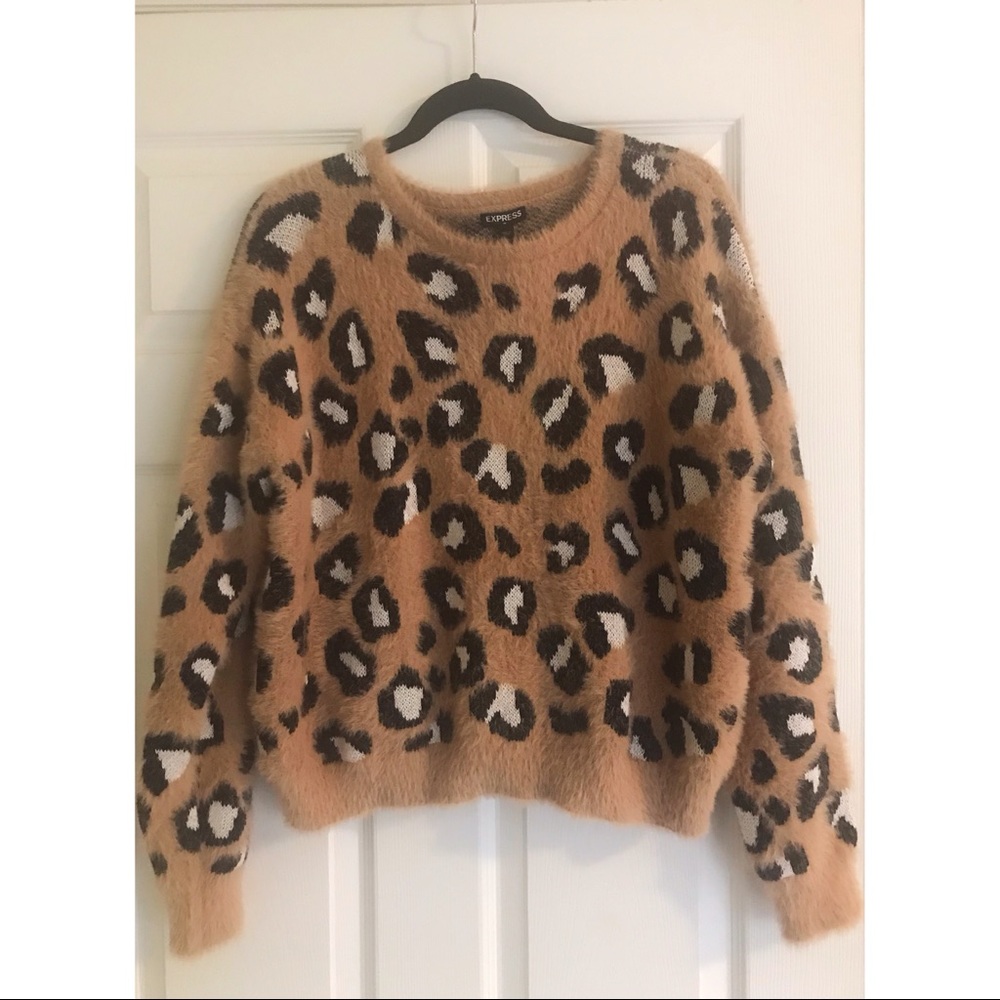 Express Fuzzy Leopard Print Sweater